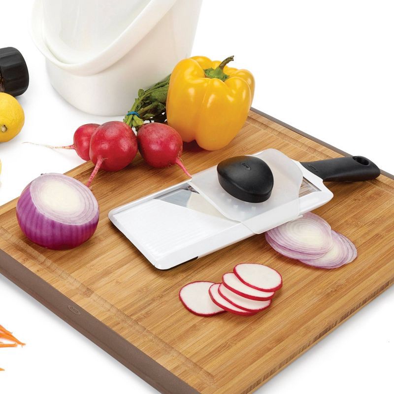 slide 6 of 7, OXO Handheld Mandoline: White Kitchen Slicer, Dishwasher-Safe, ABS & Silicone, 11.3" Height, 1 Blade, 2 Pieces, 2 ct