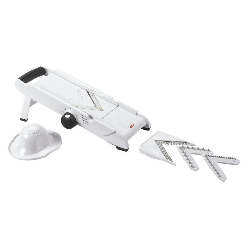 slide 6 of 7, OXO VBlade Mandoline Slicer: ABS & Stainless Steel, 4 Blades, Dishwasher-Safe, Vegetable & Potato Slicer, White, 1 ct