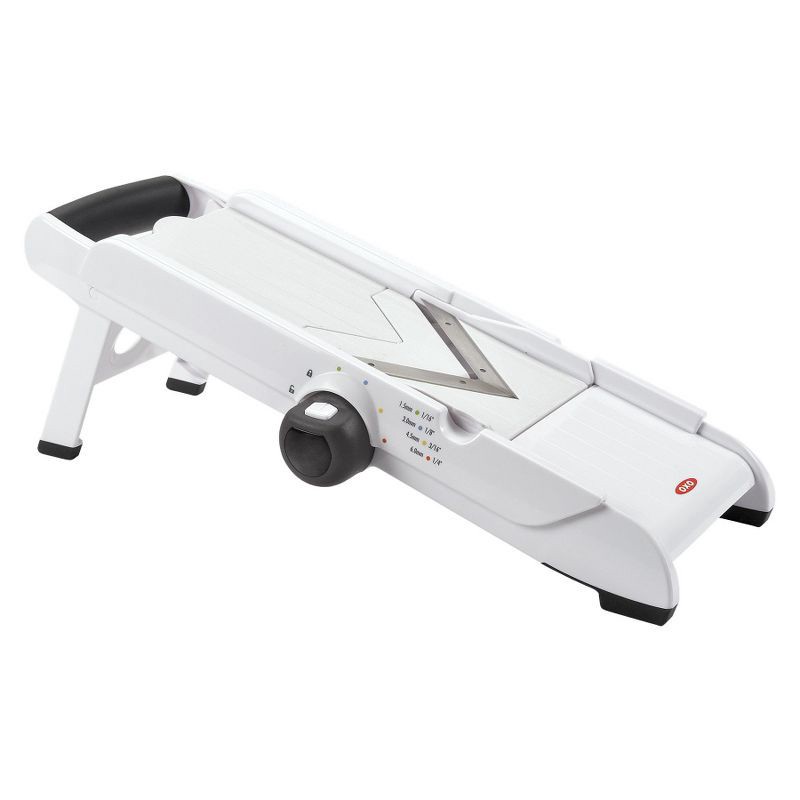 slide 7 of 7, OXO VBlade Mandoline Slicer: ABS & Stainless Steel, 4 Blades, Dishwasher-Safe, Vegetable & Potato Slicer, White, 1 ct