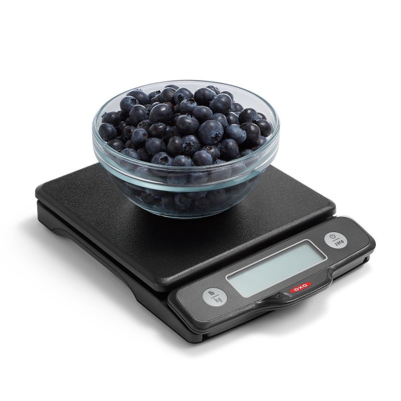 slide 7 of 8, OXO 5Lb Food Scale with Pull Out Display: Kitchen Scale, Backlit Electronic Display, Black, Battery Powered, 5 lb