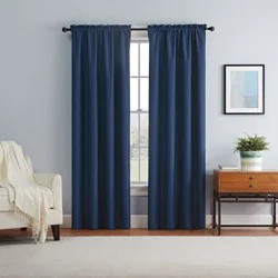 42"x63" Eclipse Blackout Braxton Thermaback Window Curtain Panel Blue: Thermal Insulated, Solid, Rod Pocket