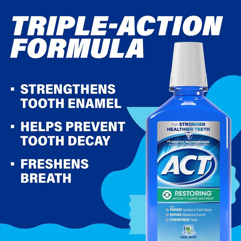 slide 4 of 7, ACT Cool Mint Restoring Fluoride Rinse Mouthwash - 33.8 fl oz, 33.8 fl oz