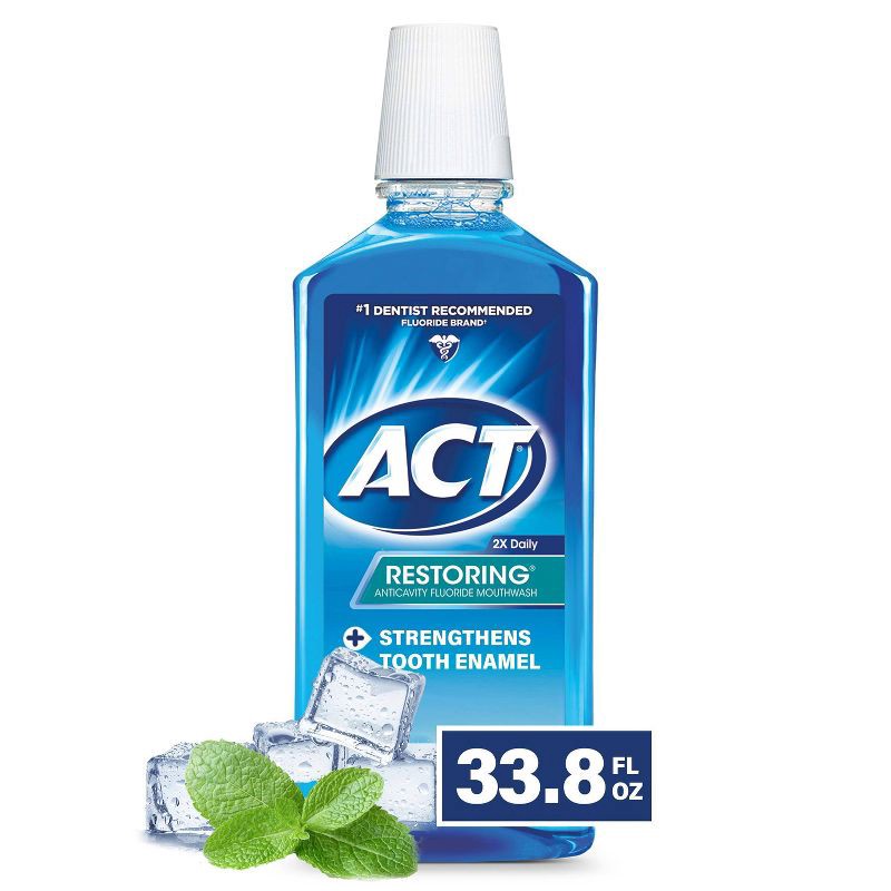 slide 1 of 7, ACT Cool Mint Restoring Fluoride Rinse - 33.8 fl oz, 33.8 fl oz