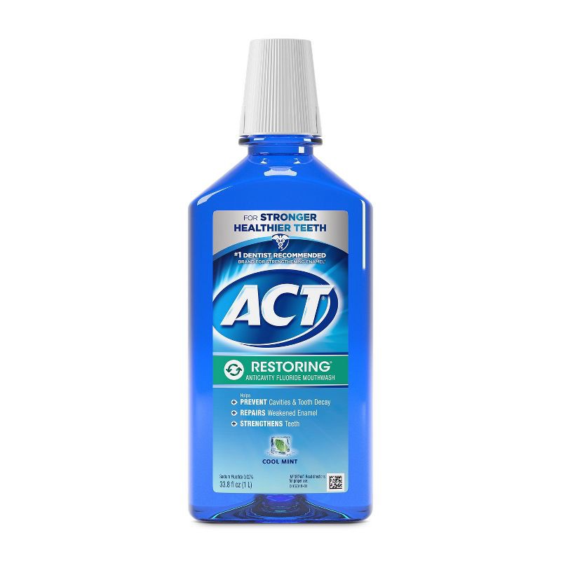 slide 1 of 4, ACT Cool Mint Restoring Fluoride Rinse - 33.8 fl oz, 33.8 fl oz