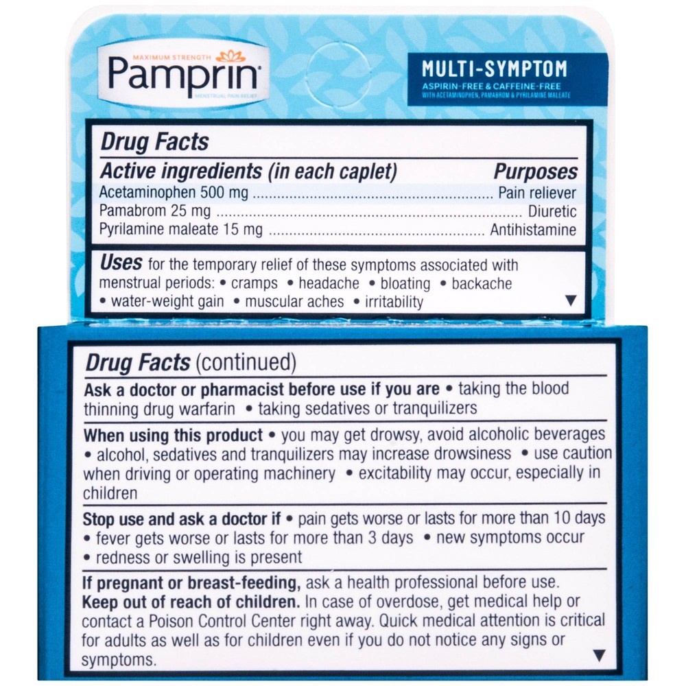 slide 2 of 3, Pamprin Multi-Symptom Menstrual Pain Relief Tablets - Acetaminophen, 40 ct