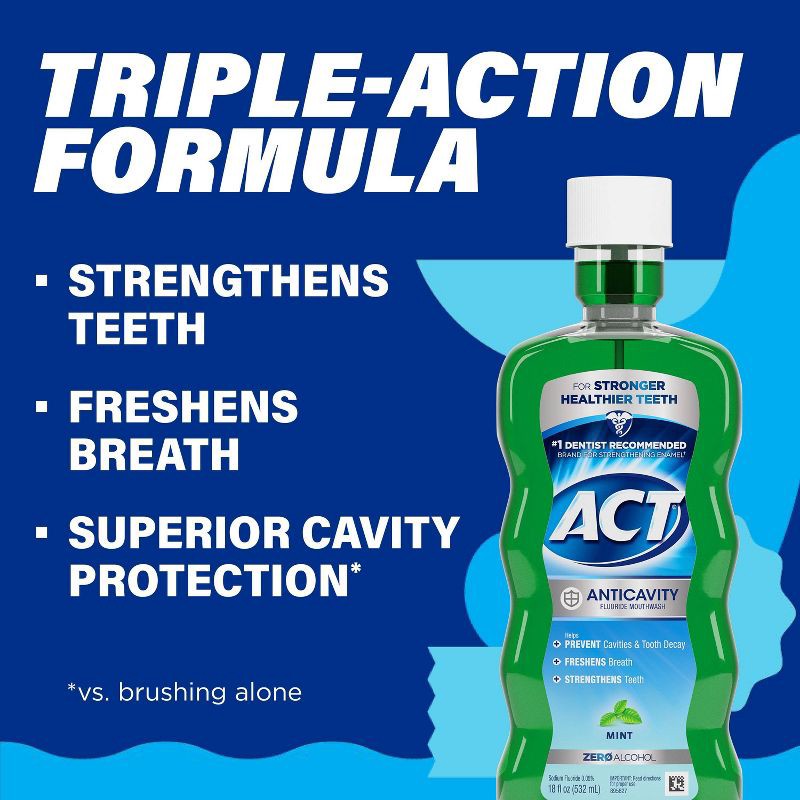 slide 3 of 5, ACT Mint Fluoride Rinse Mouthwash - 18 fl oz, 18 fl oz