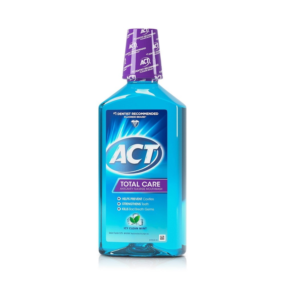 slide 3 of 7, Act Total Care Anticavity Fluoride Mouthwash Icy Clean Mint, 33.8 fl oz