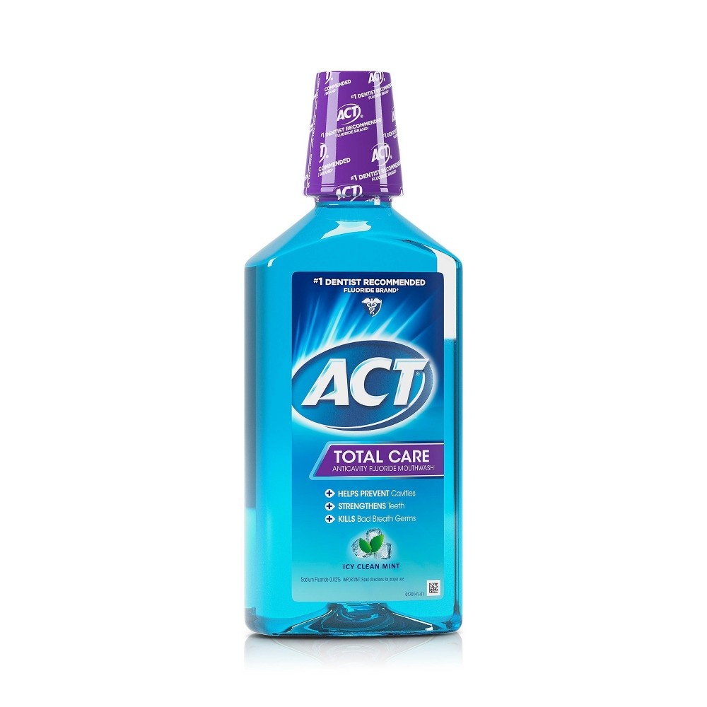 slide 4 of 7, Act Total Care Anticavity Fluoride Mouthwash Icy Clean Mint, 33.8 fl oz