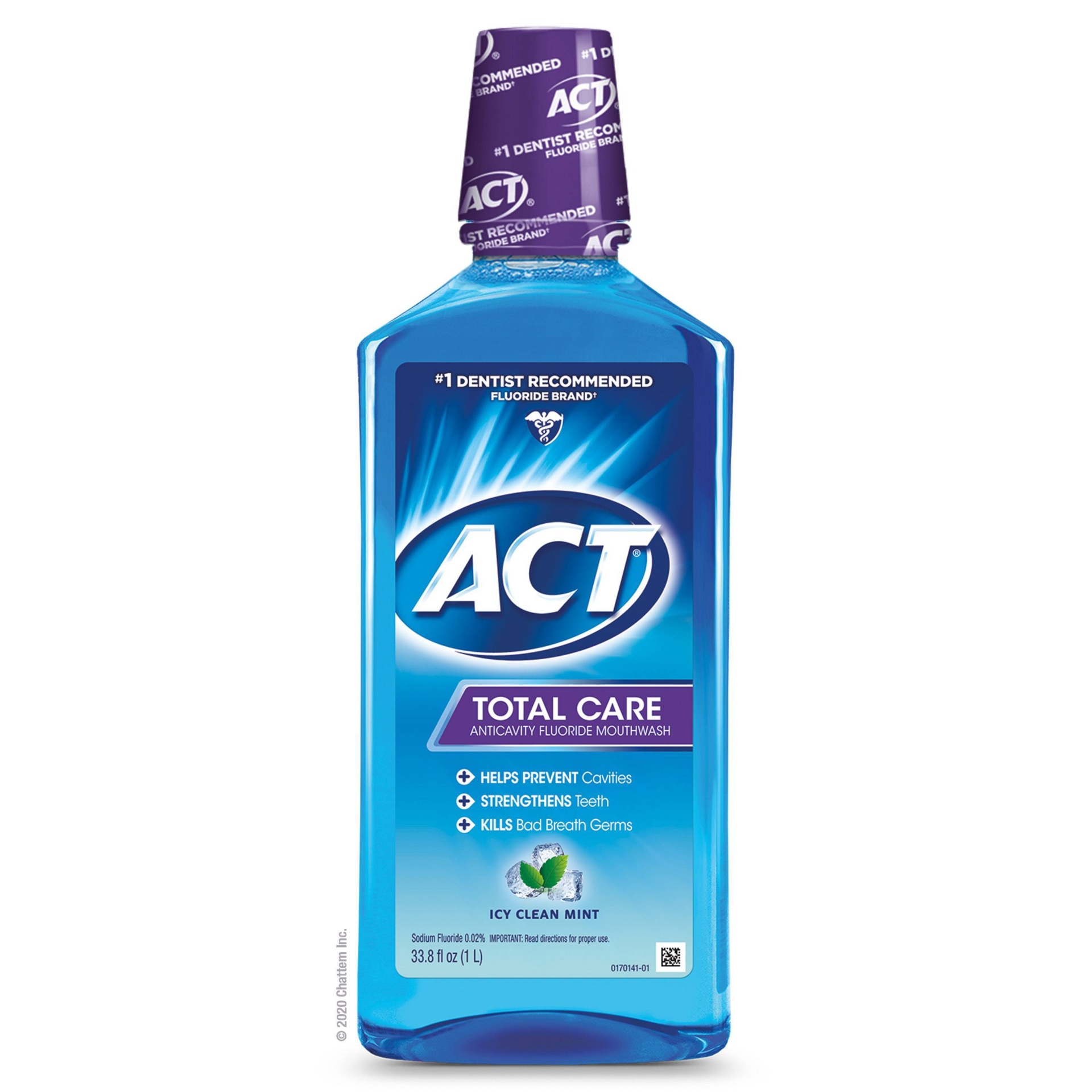 slide 1 of 7, Act Total Care Anticavity Fluoride Mouthwash Icy Clean Mint, 33.8 fl oz