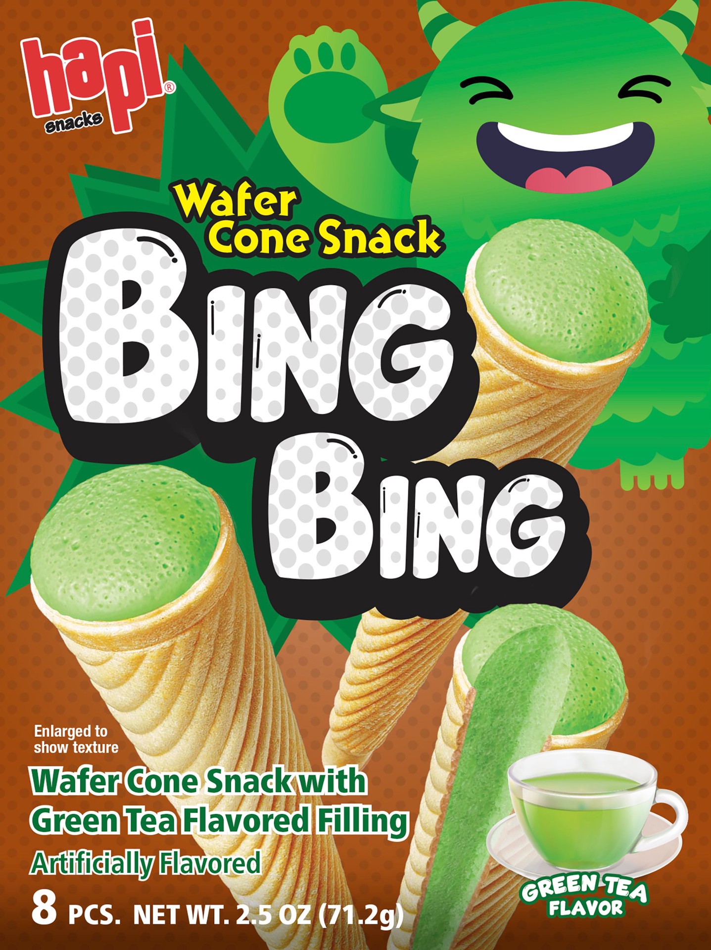 slide 1 of 1, Hapi Snacks Bing Bing Green Tea Cone Snack, 8 ct