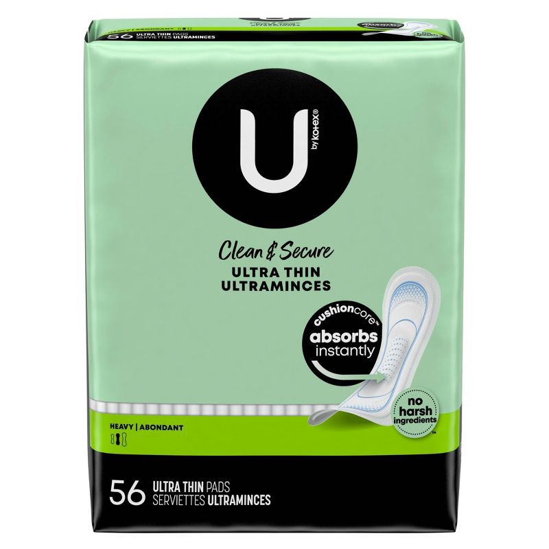 slide 2 of 11, U by Kotex Clean & Secure Heavy Ultra-Thin Feminine Fragrance Free Pads - Unscented - 56ct, 56 ct