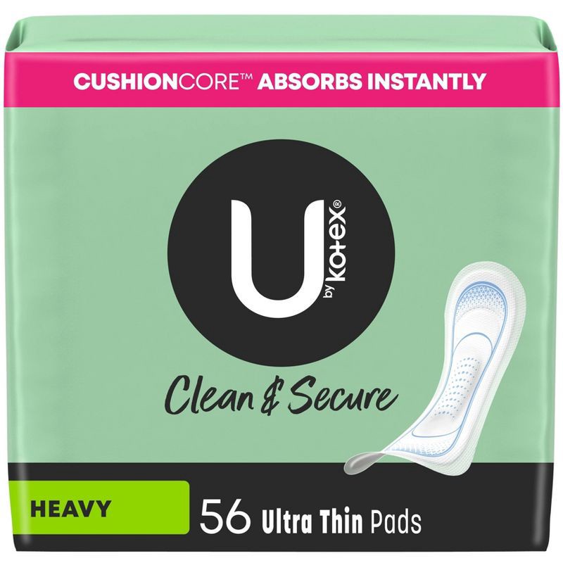 slide 1 of 11, U by Kotex Clean & Secure Heavy Ultra-Thin Feminine Fragrance Free Pads - Unscented - 56ct, 56 ct