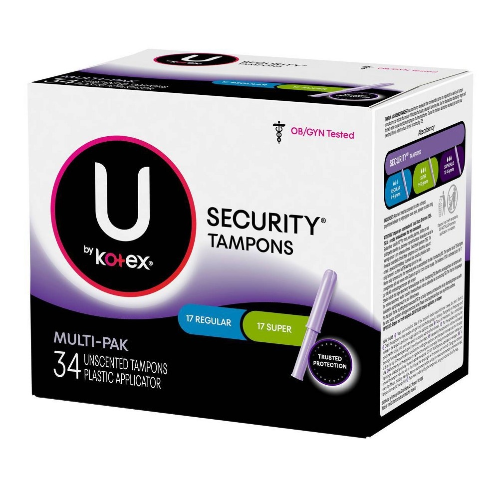 slide 2 of 5, U by Kotex Security Regular And Super Tampon Multi-Pack, 30 ct
