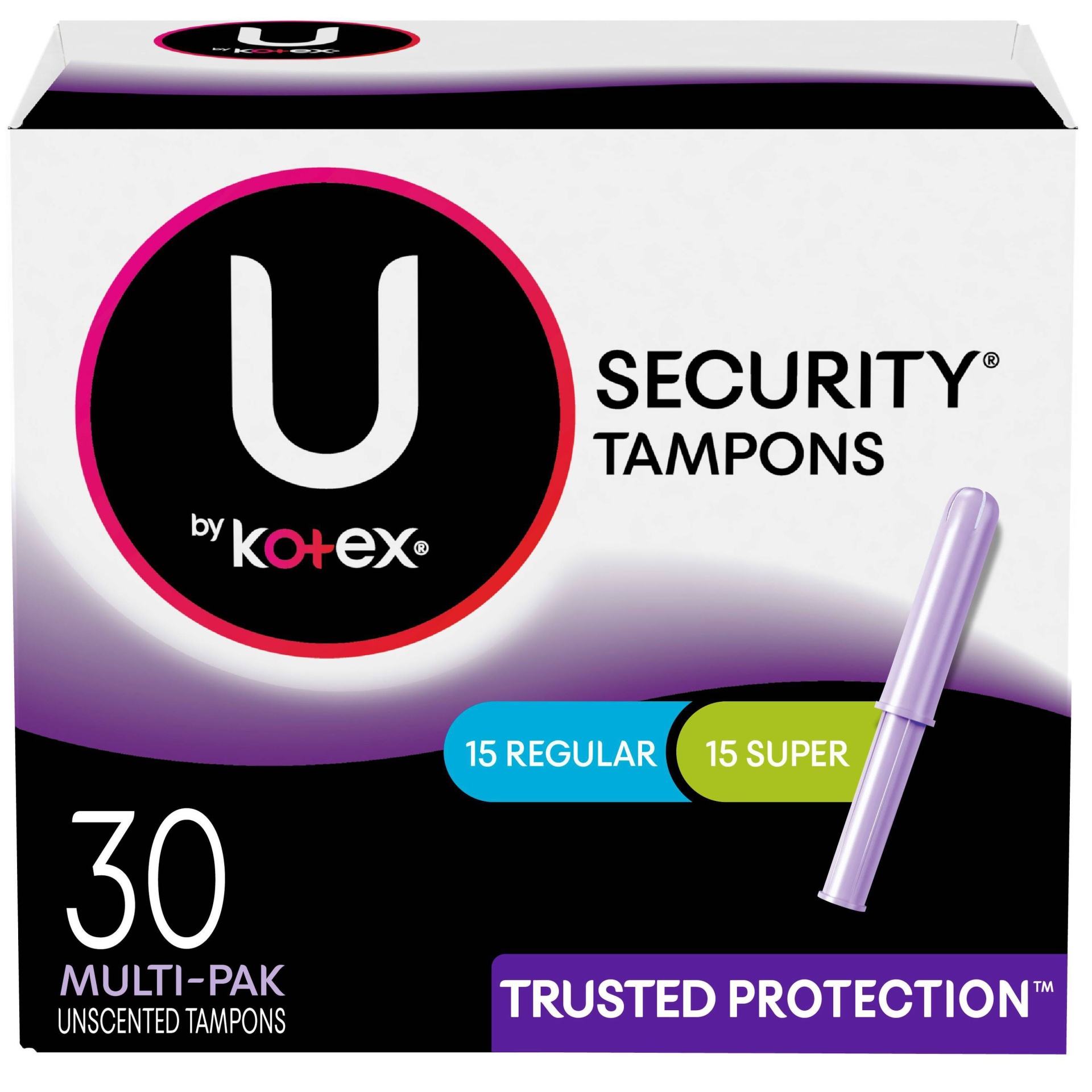 slide 1 of 5, U by Kotex Security Regular And Super Tampon Multi-Pack, 30 ct