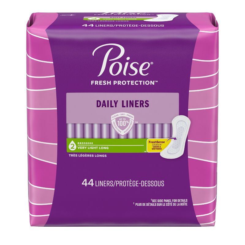 slide 2 of 7, Poise Daily Incontinence Panty Liners - Very Light Absorbency 2 Drop - Long - 44ct, 44 ct