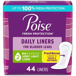 Poise Daily Incontinence Panty Liners - Very Light Absorbency 2 Drop - Long - 44ct