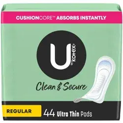 U by Kotex Clean & Secure Regular Ultra-Thin Maxi Pads - Unscented - 44ct