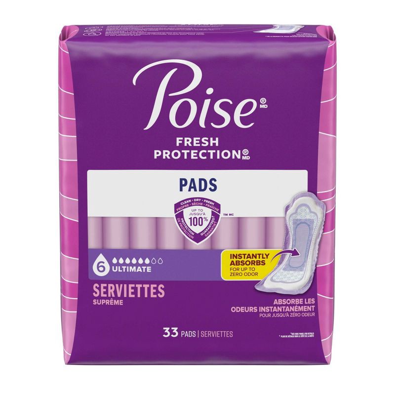 slide 2 of 6, Poise Incontinence Pads for Women - Ultimate Absorbency - 6 Drop - Regular - 33ct, 33 ct