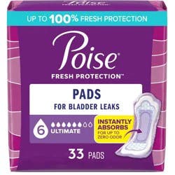 Poise Incontinence Pads for Women - Ultimate Absorbency - 6 Drop - Regular - 33ct