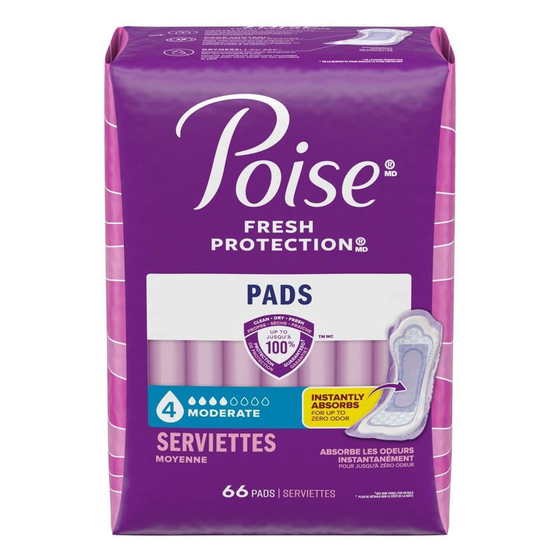 slide 2 of 6, Poise Incontinence Pads for Women - Moderate Absorbency - 4 Drop - Regular - 66ct, 66 ct