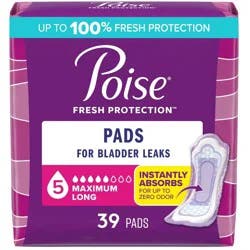 Poise Postpartum Incontinence Feminine Pads for Women - Maximum Absorbency - Long - 39ct