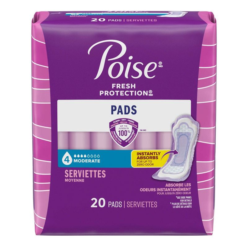 slide 2 of 6, Poise Incontinence Pads for Women - Moderate Absorbency - 4 Drop - Regular - 20ct, 20 ct