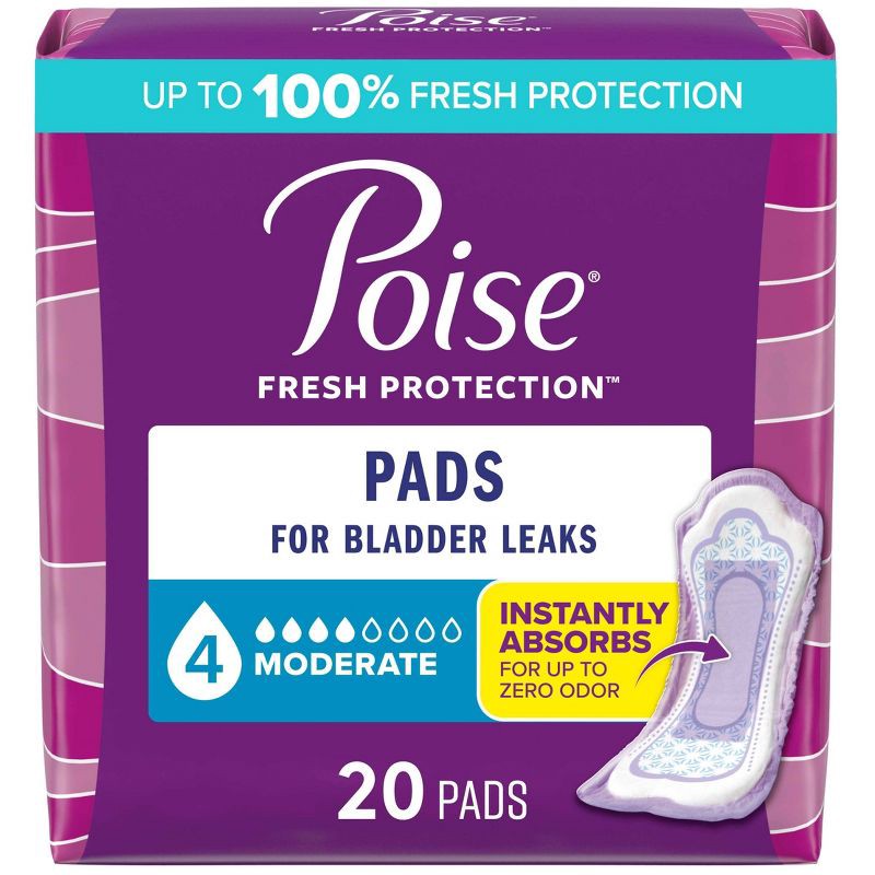 slide 1 of 9, Poise Incontinence Pads for Women - Moderate Absorbency - 4 Drop - Regular - 20ct, 20 ct