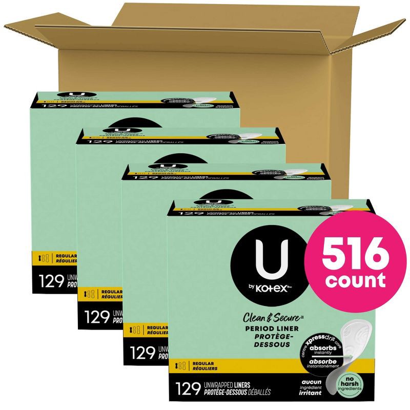 slide 2 of 11, U by Kotex Clean & Secure Fragrance Free Panty Liners - Light Absorbency - 129ct, 129 ct