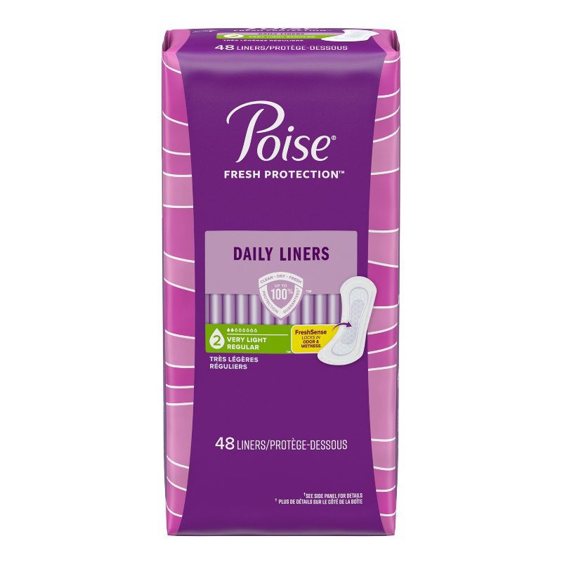 slide 2 of 7, Poise Daily Incontinence Panty Liners - Very Light Absorbency - 2 Drop - Regular - 48ct, 48 ct