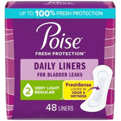 Poise Daily Incontinence Panty Liners - Very Light Absorbency - 2 Drop - Regular - 48ct