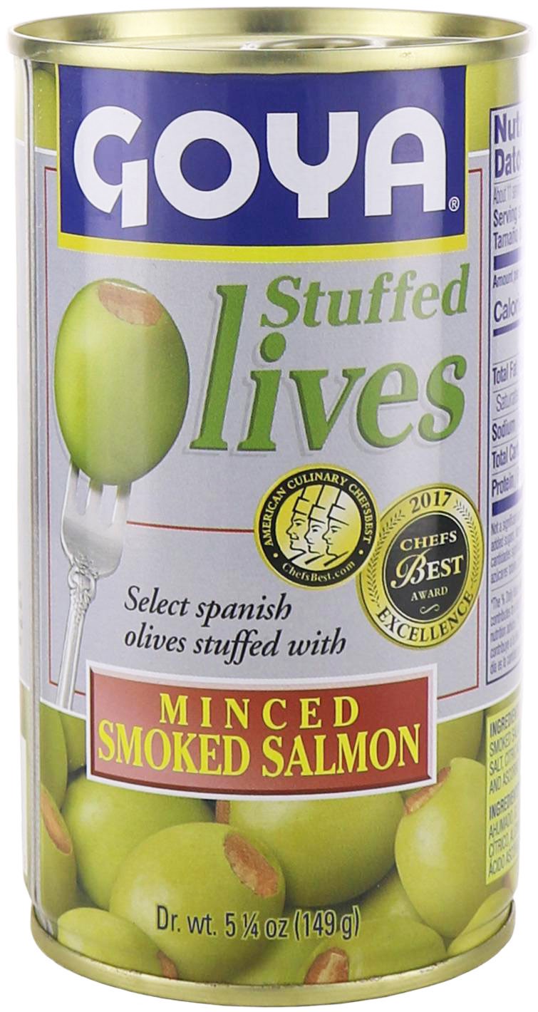 slide 1 of 1, 
Goya Manzanilla Olives Stuffed with Salmon, 5.25 oz