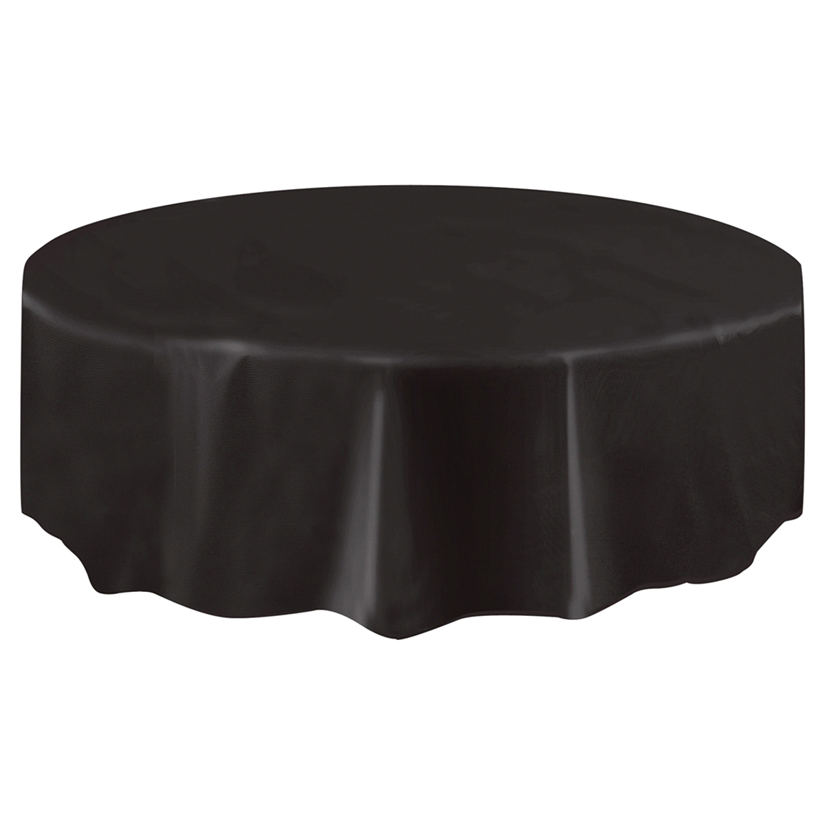 slide 1 of 2, Round Midnight Black Plastic Table Cover, 84 in