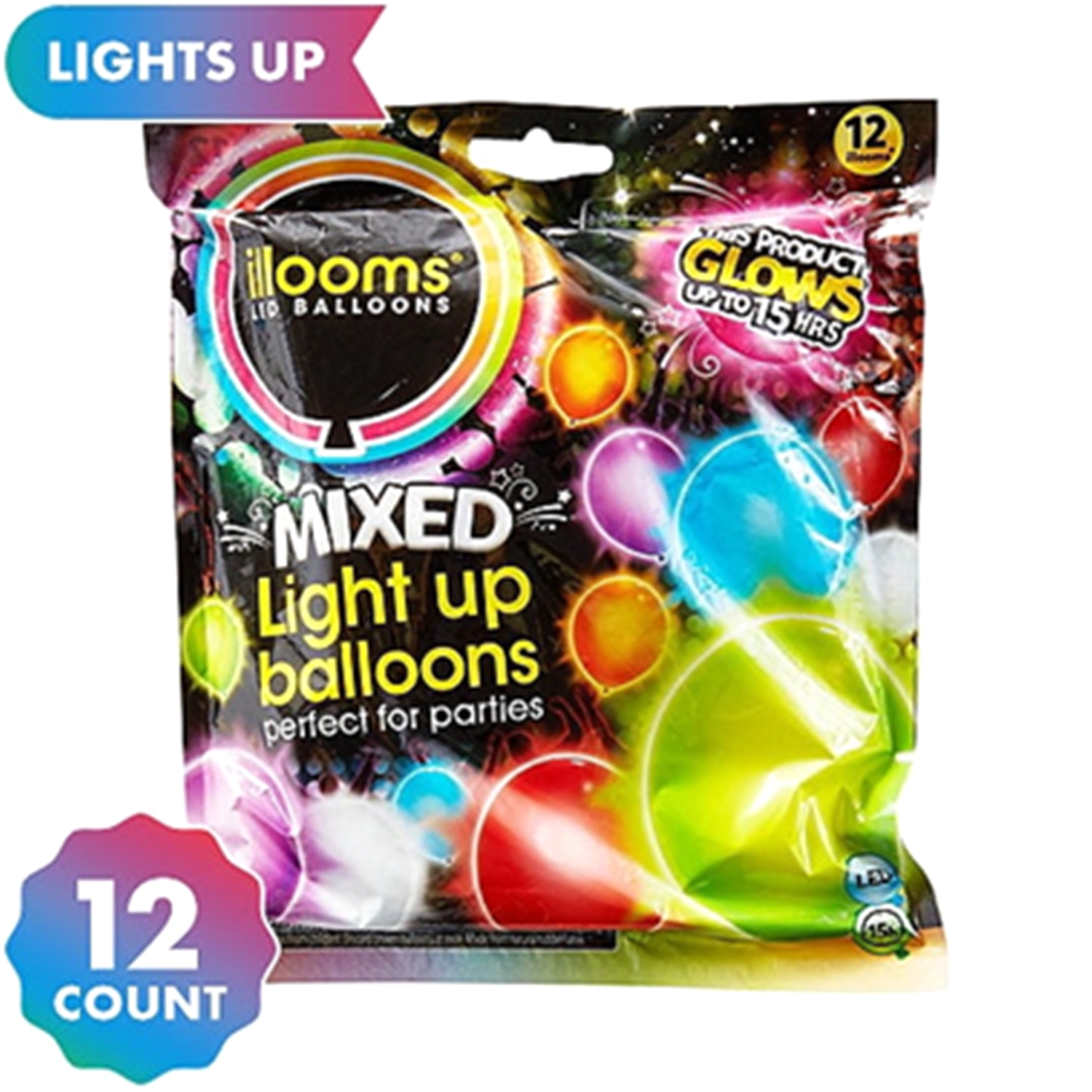 slide 1 of 1, Unique Industries iilooms Mixed LED Light Up 9" Balloons, 5 ct