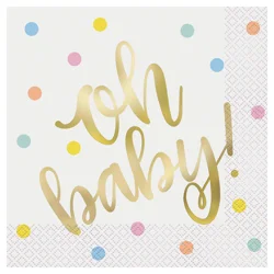 Unique Industries Gold"Oh Baby" Baby Shower Napkins, 6.5" x 6.5"