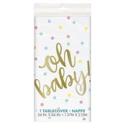 Unique Industries Gold"Oh Baby" Baby Shower Plastic Tablecloth, 84" x 54"