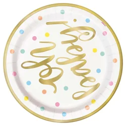 Unique Industries Gold"Oh Baby" Baby Shower Dessert Plates, 9"