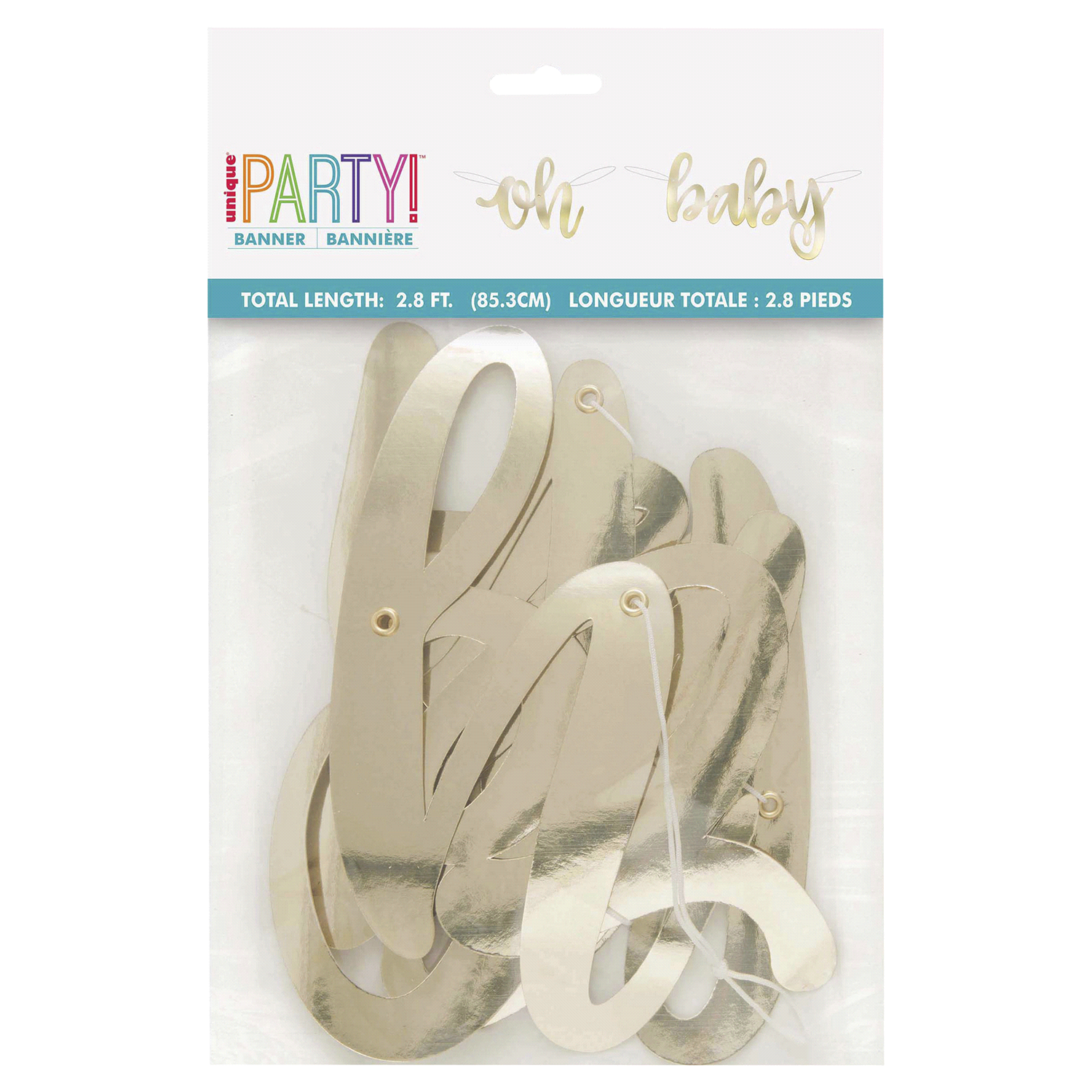 slide 1 of 1, Unique Industries Gold"Oh Baby" Baby Shower Banner, 2.8 ft