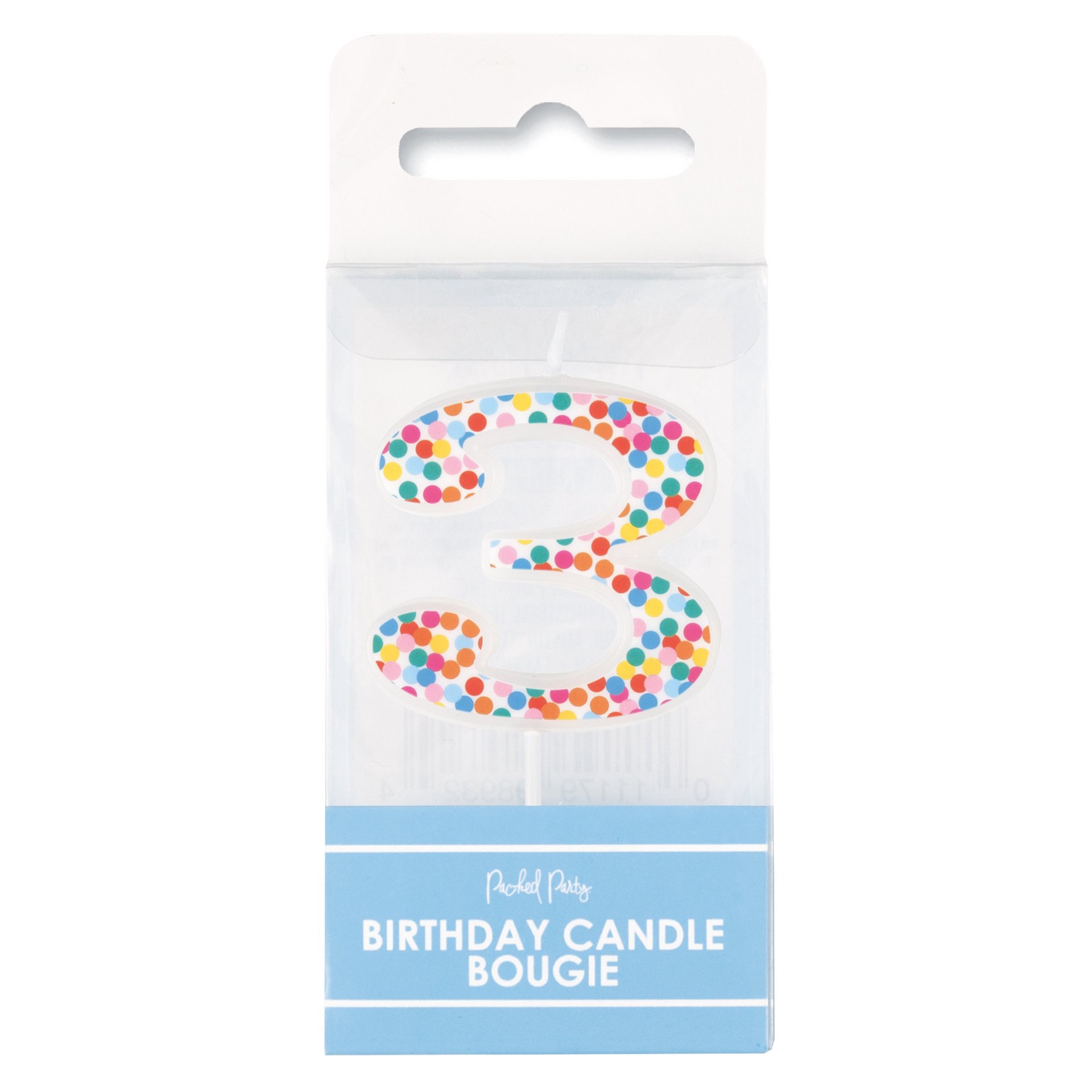 slide 1 of 1, Packed Party Number 3 Confetti Birthday Candle, 1 ct