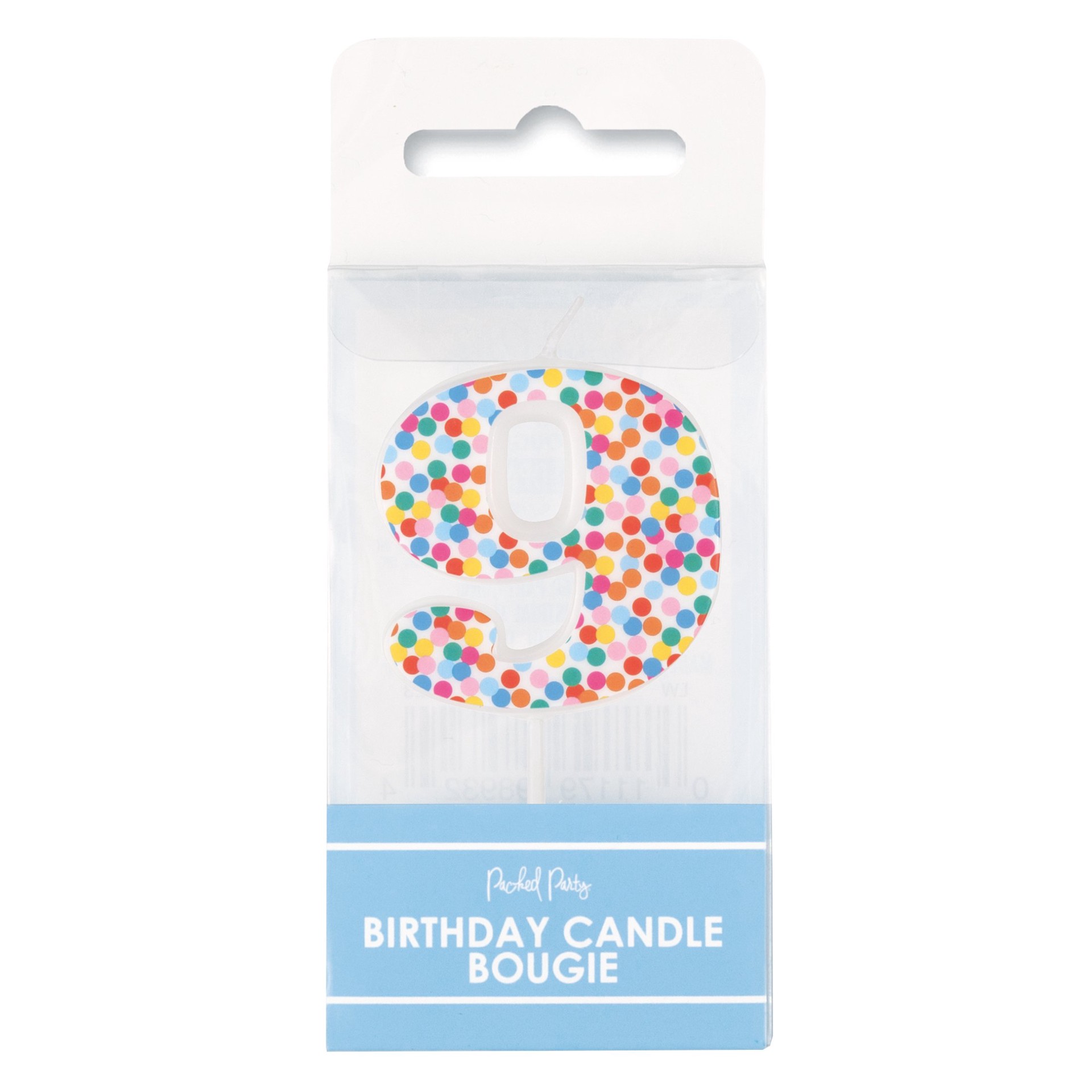 slide 1 of 1, Packed Party Number 9 Confetti Birthday Candle, 1 ct
