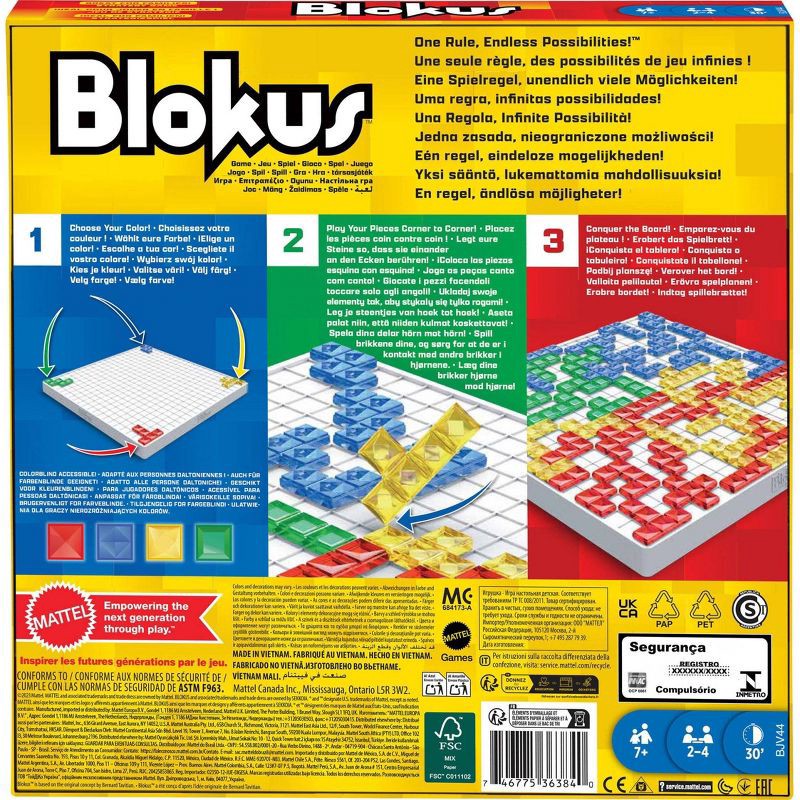 slide 6 of 6, Mattel Blokus Strategy Family Board Game for Kids & Adults with Color Blind Accessible Pieces & One Rule, 1 ct
