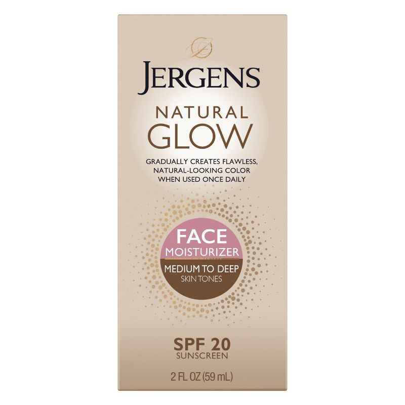 slide 1 of 8, Jergens Natural Glow Face Moisturizer Medium To Deep Tone, Self Tanner, Daily Face Sunscreen - SPF 20 - 2 fl oz, 0 x 2 fl oz