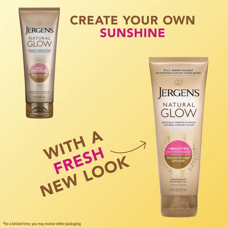 slide 3 of 10, Jergens Natural Glow Daily Moisturizer + Sunless Self Tanner Tanning Lotion - Medium To Tan - 7.5 fl oz, 7.5 fl oz