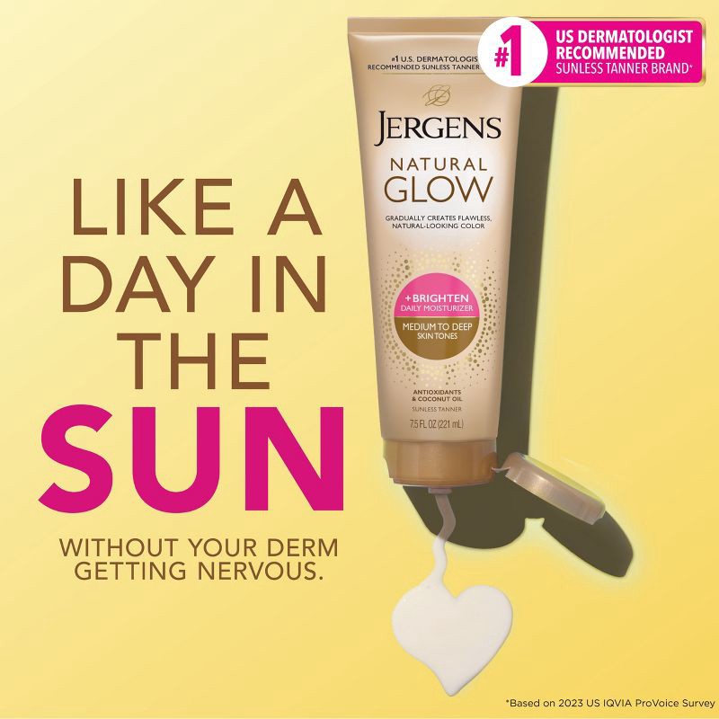 slide 4 of 10, Jergens Natural Glow Daily Moisturizer + Sunless Self Tanner Tanning Lotion - Medium To Tan - 7.5 fl oz, 7.5 fl oz
