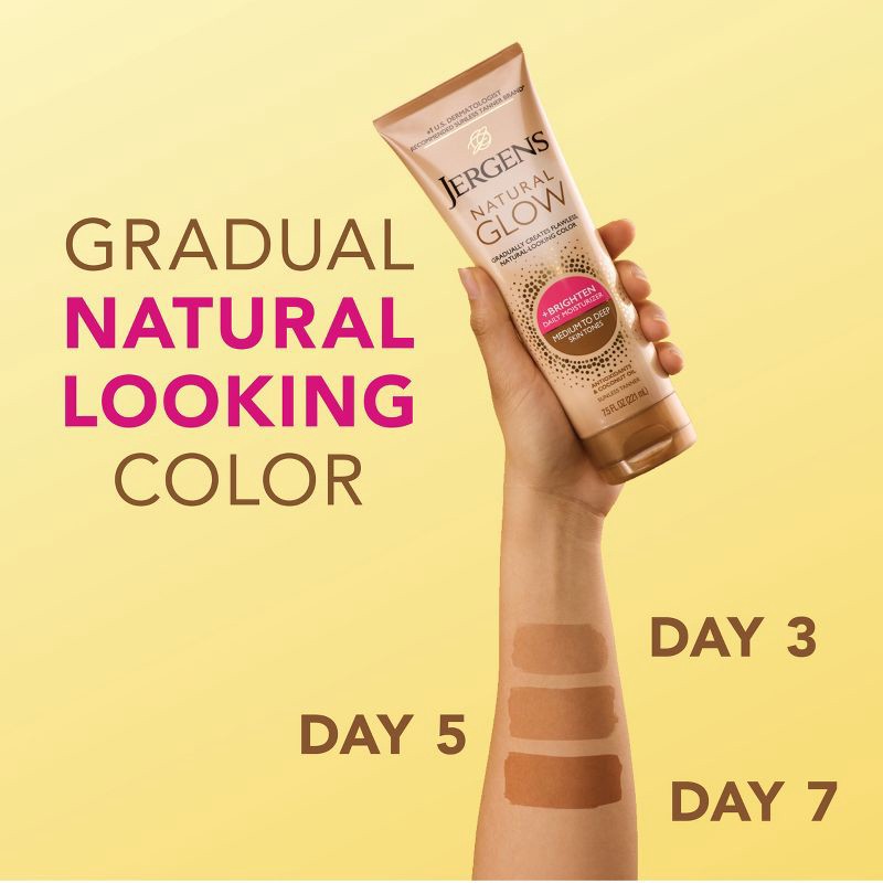 slide 5 of 10, Jergens Natural Glow Daily Moisturizer + Sunless Self Tanner Tanning Lotion - Medium To Tan - 7.5 fl oz, 7.5 fl oz