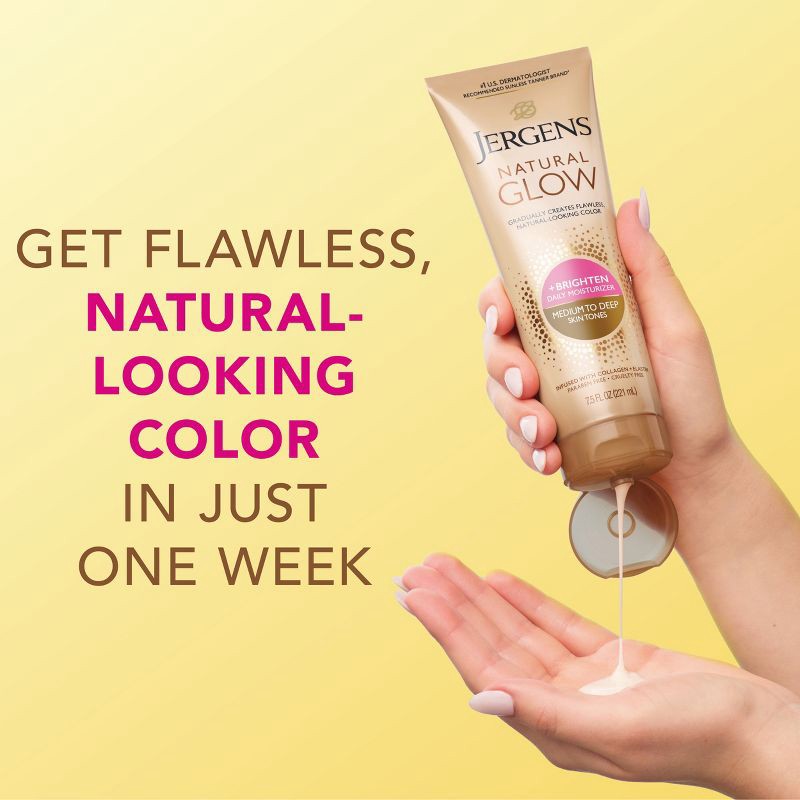 slide 7 of 10, Jergens Natural Glow Daily Moisturizer + Sunless Self Tanner Tanning Lotion - Medium To Tan - 7.5 fl oz, 7.5 fl oz