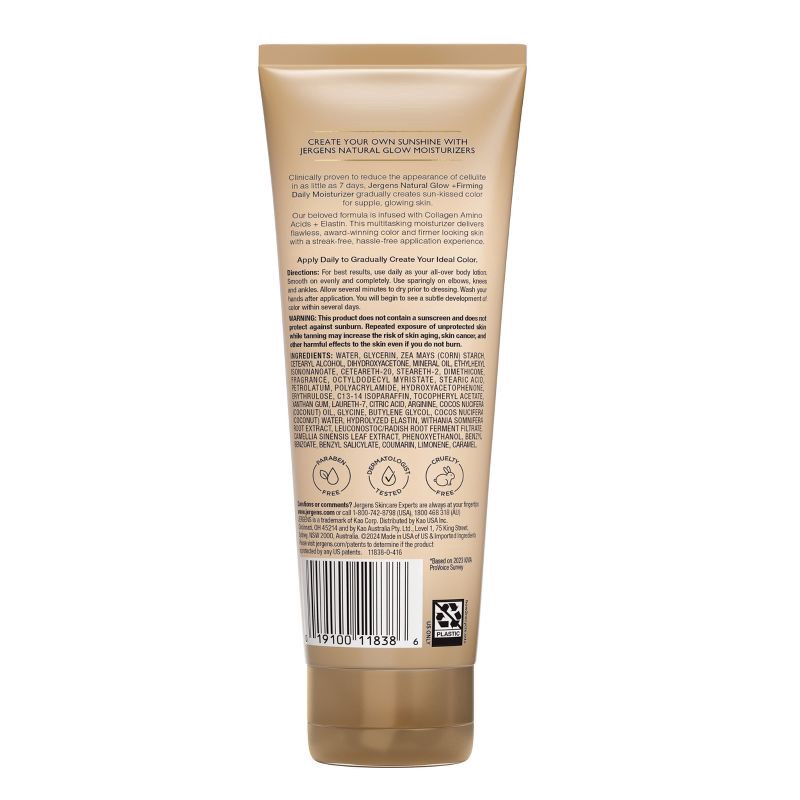 slide 2 of 9, Jergens Natural Glow Skin Firming Daily Moisturizer + Sunless Self Tanning - Medium To Tan - 7.5 fl oz, 7.5 fl oz