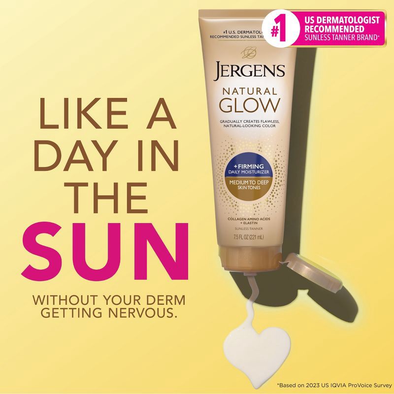 slide 4 of 9, Jergens Natural Glow Skin Firming Daily Moisturizer + Sunless Self Tanning - Medium To Tan - 7.5 fl oz, 7.5 fl oz