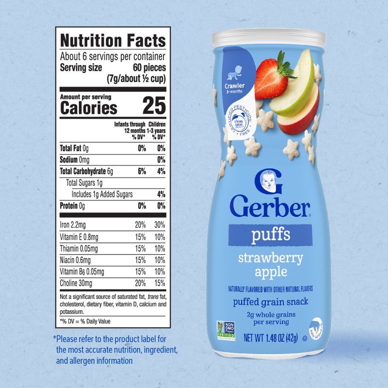 slide 8 of 9, Gerber Baby Food Strawberry Apple Puffs Toddler Snacks - 1.48oz, 1.48 oz