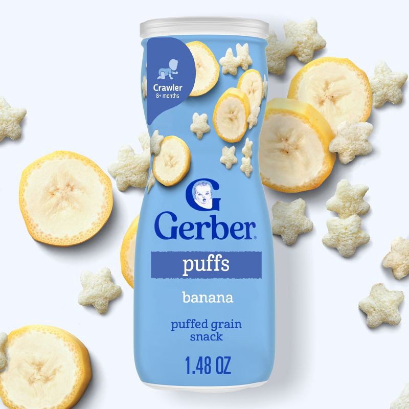 slide 2 of 9, Gerber Baby Food Banana Puffs Baby Snack - 1.48oz, 1.48 oz