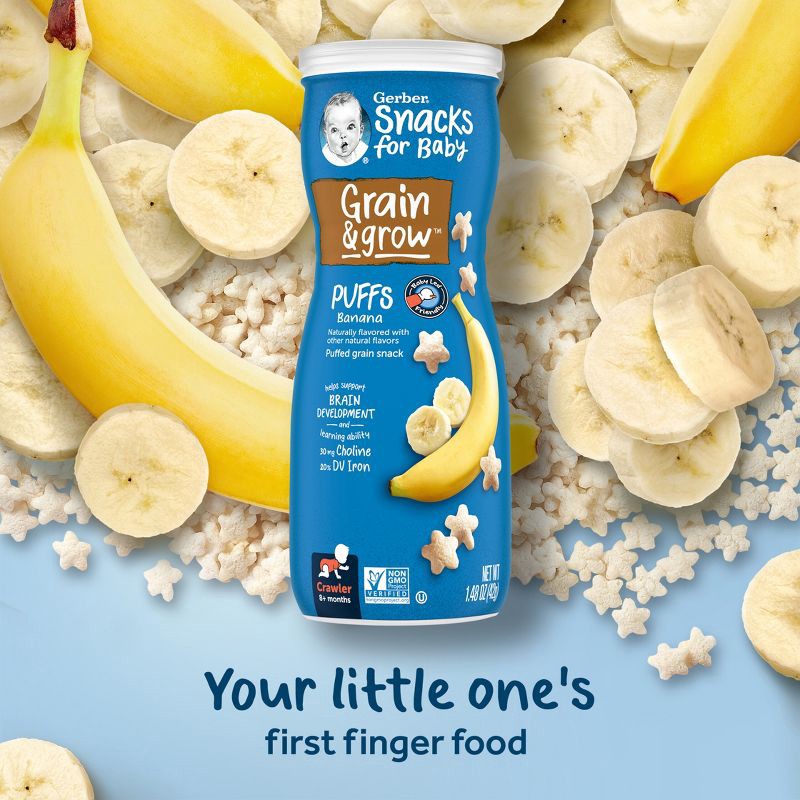 slide 3 of 9, Gerber Baby Food Banana Puffs Baby Snack - 1.48oz, 1.48 oz